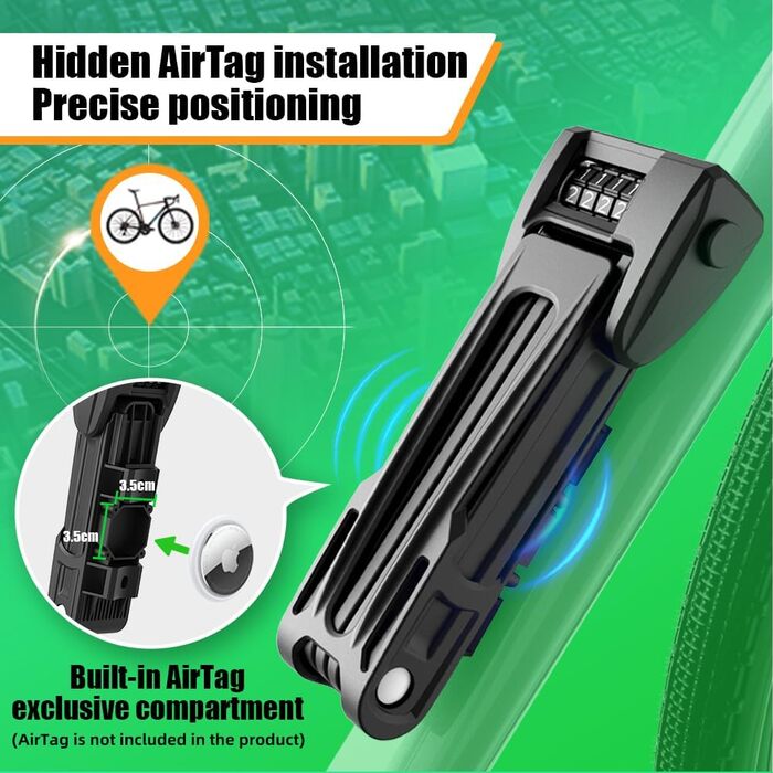 Фарбове замок RBRL Faltschloss з кріпленням для AirTag, 90 см. Висока безпека, числовий замок для електровелосипеда, MTB та шосе