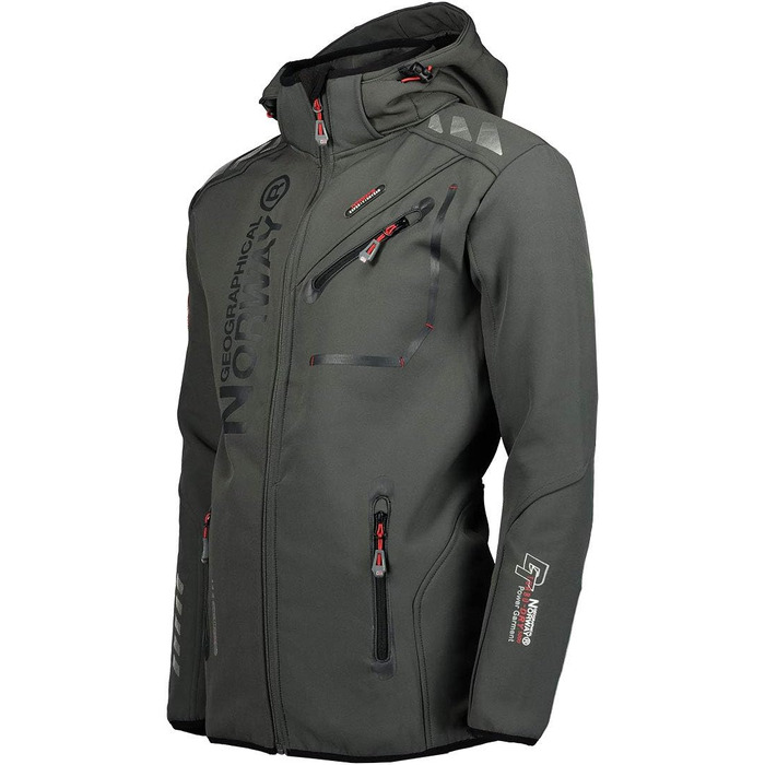 Чоловіча водонепроникна куртка-софтшелл Geographical Norway Royaute з капюшоном, тактичний віндбрейкер для гірських походів та лиж, чорно-сіра (7XL)