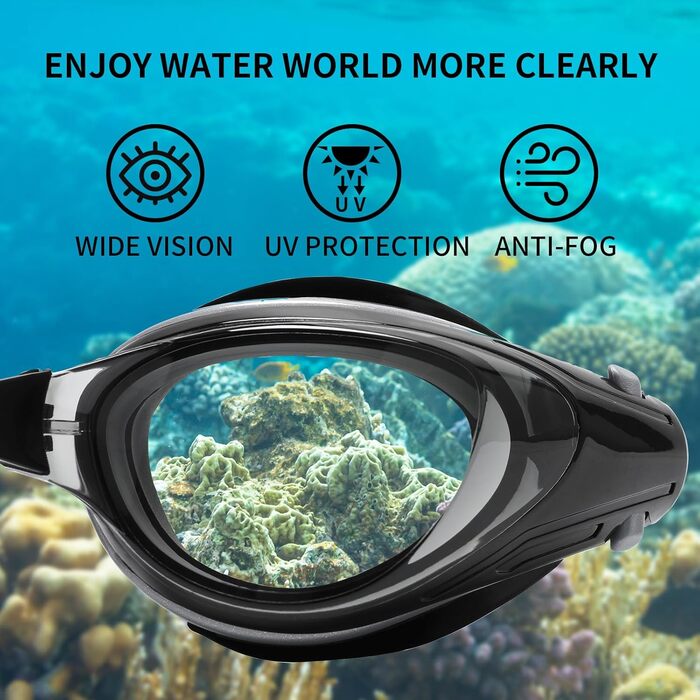 Окуляри для плавання WAVE для короткозорих, антифог, захист від UV, без протікання, діоптрії -10.0, червоні