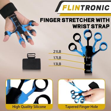 Flintronic Набір для тренування рук та передпліч з лічильником, 5-60 кг, фітнес, скелелазіння, реабілітація (Синій, 6 шт.)