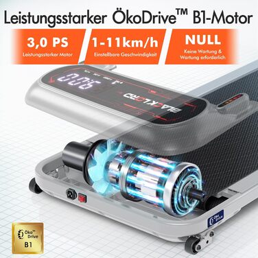 Біговий тренажер BLACK LORD X7 - Walking Pad з тихим мотором 3.0PS, до 130кг, Bluetooth, 3 рівня нахилу, антиковзаюча поверхня (Срібний)