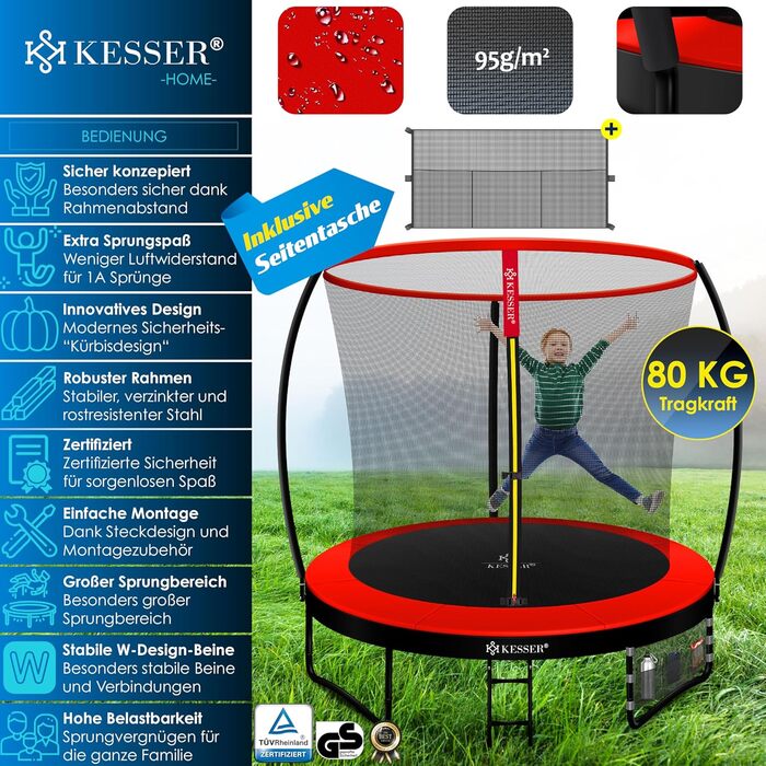 Трамплін KESSER® Ø 244/305/366/427 см | Сертифікований TÜV Rheinland GS | Дитячий та садовий трамплін, до 150 кг | Комплект з сіткою безпеки