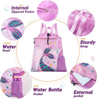 Спортивна сумка для гімнастики WAWSAM з шнурком, 38 × 45 см. Дитяча водонепроникна сумка для плавання, пляжу та покупок, фіолетового кольору