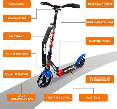 Самокат Hurtle Renegade для дітей, підлітків і дорослих, 2-колісний складаний, з регульованим кермом та антиковзною декою з алюмінієвого сплаву