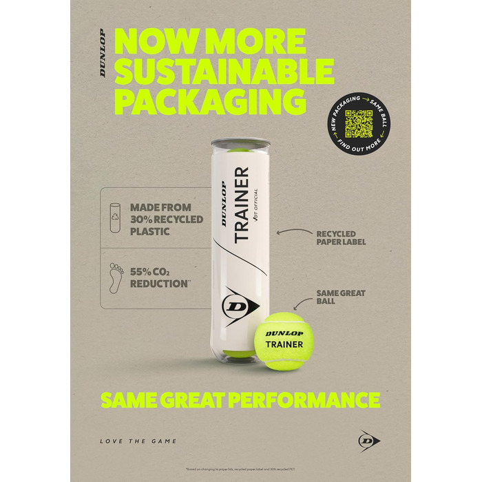 Тренувальний тенісний м'яч Dunlop VDT Premium, офіційний - для ґрунту, хард-корту та трави (4 шт.)