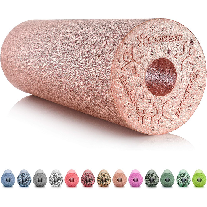 BODYMATE Фасціальний ролер стандартний, середньої жорсткості, 45 см, 15 см, з безкоштовною електронною книгою, професійний ролер для масажу, рожеве золото