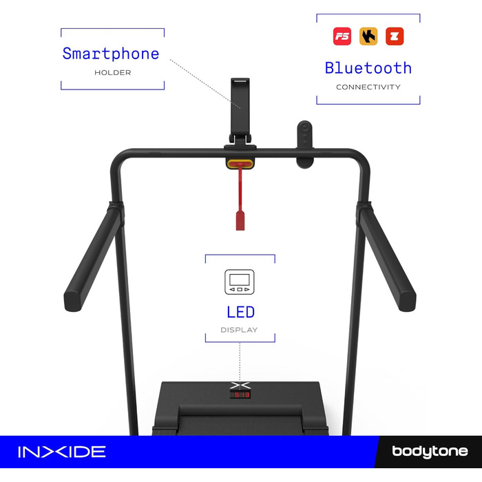 Bodytone Klappване бігове полотно з Bluetooth, сумісне з FitShow та Zwift, швидкість до 10 км/год, динамік, модель FIT10 Inxide