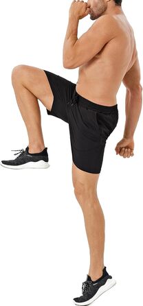 Шорти спортивні чоловічі HOPLYNN 2 шт. з кишенею на блискавці, швидковисихаючі, чорні