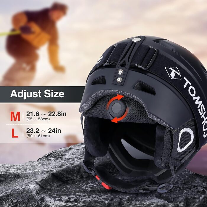 Шолом для лиж та сноуборду TOMSHOO з візором та навушниками, чорний, унісекс, M