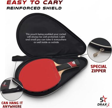 Набір для настільного тенісу DRAXX SPORTS Carbon | 5-зірковий клас | Для професіоналів та досвідчених гравців | Зміцнена захисна сумка | Для тренувань та змагань