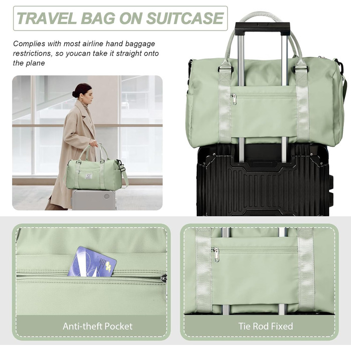 Спортивна сумка HYC00 для жінок та чоловіків: велика, з відділенням для мокрого одягу та взуття, для подорожей, спортзалу, йоги, танців, тренувань, трав'яно-зелений колір