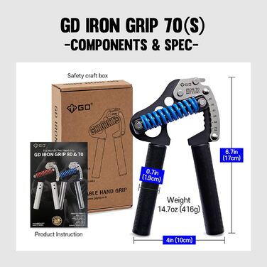 Ручний тренажер GD IRON GRIP 70, регульований еспандер для зміцнення кисті, зап'ястя та передпліччя