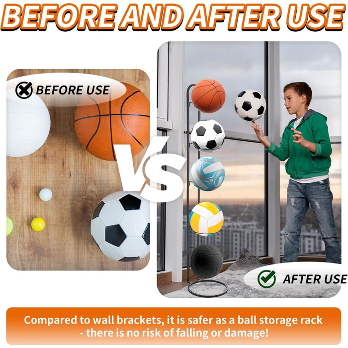 Стійка для м'ячів 5-ти ярусна: волейбол, футбол, баскетбол - металева стійка для зберігання м'ячів у спортзалі, гаражі