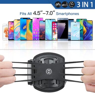 Спортивний браслет для телефону, кріплення на руку для бігу та велосипеда, універсальний тримач для смартфонів 4.5''-7'', 360° обертання, знімний, сумісний з Running, Fahrrad (Чорний - Upgrade)