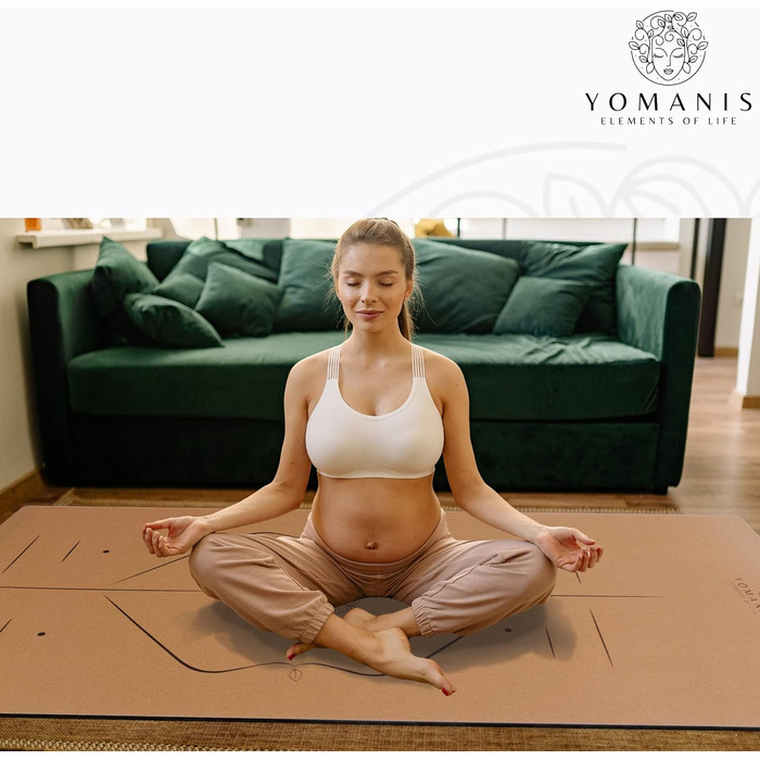 Преміум йога-мат YOMANIS XXLux 183x80 см, 8 мм, корковий, антиковзний, широкий, з 2-в-1 бавовняним ременем для йоги, гімнастики та пілатесу