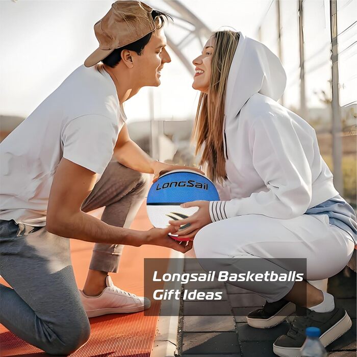 Longsail баскетбольний м'яч для дітей та дорослих, розміри 3/4/5/7, 57,1–74,9 см, композитна шкіра/преміум-гума, з насосом, для залу і вулиці, басейн, пляж, червоний/білий/синій