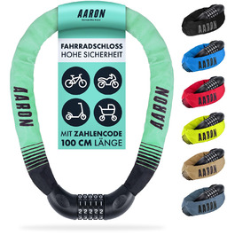 Замок для велосипеда AARON Lock One: сталевий ланцюговий замок з 5-значним кодом, високий рівень захисту, підходить для E-bike, MTB, Trekking, Tour та шосейних велосипедів (М'ятний)