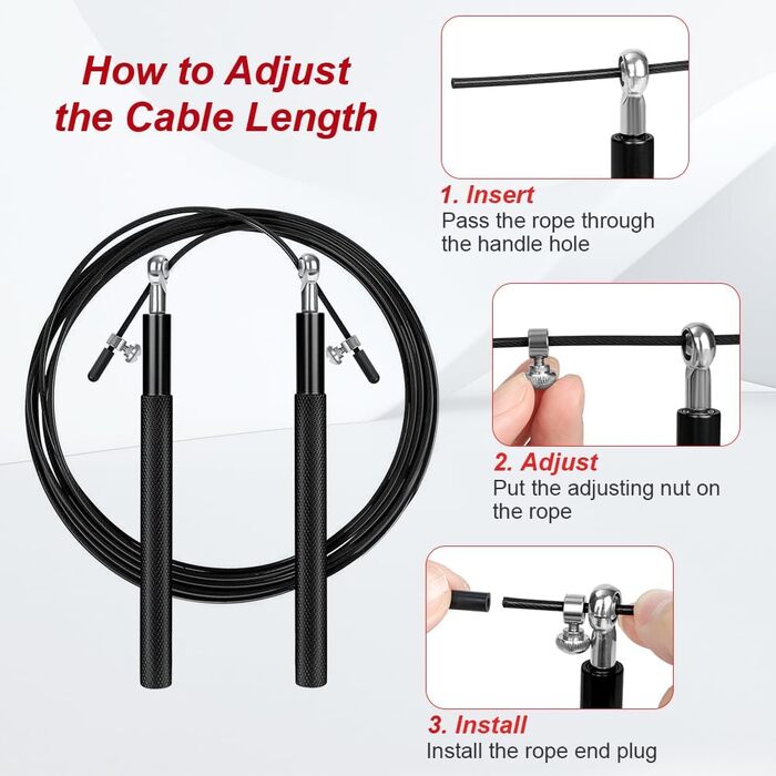 Стрибкове канат Flintronic Speed Springseil: регульований 300 см, з подвійним підшипником та алюмінієвою ручкою. Ідеально для CrossFit, фітнесу, боксу та кардіо. (#4 Чорний)