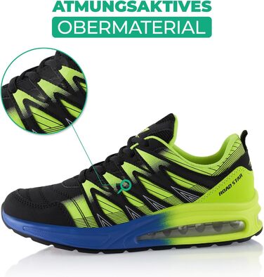 Спортивні кросівки для жінок та чоловіків, амортизація, легкі бігові кросівки (45 EU, чорний/зелений)