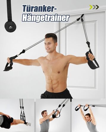 Набір еластичних стрічок для фітнесу AlongsSong (6 шт.) з пілатес-палицею, ручками та фіксаторами для дверей. Опір 20-180/240 lbs. Ідеально для силових тренувань вдома.