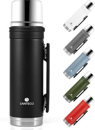 Термос SANTECO 1 л з чашкою, нержавіюча сталь, герметичний, для кави та чаю, для подорожей, BPA Free, з ручкою, зберігає тепло і холод