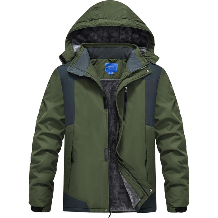 Зимова куртка для чоловіків: тепла, водонепроникна, для катання на сноуборді та активного відпочинку на природі. Зелена (армійний зелений), розмір M