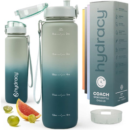 Водяна пляшка Hydracy 1л з вставкою для фруктів - спортивна, BPA-free, з таймером, противитікання, без конденсату, салатово-блакитна