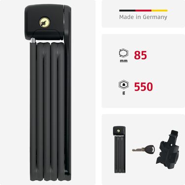 Замок велосипедний ABUS Bordo Lite 6055K SH з кріпленням - 85 см, чорний, сталевий, рівень безпеки 7