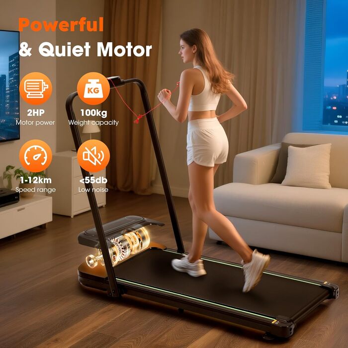 Бігова доріжка Alphaflow для дому та офісу, складана Walking Pad з нахилом 4%, LED-дисплеєм та пультом керування