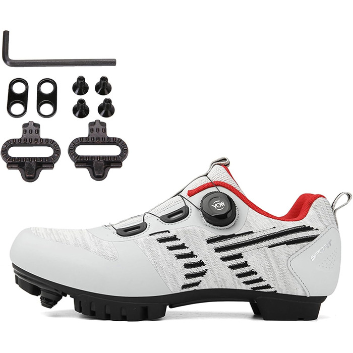 Чоловічі велотуфлі для шосе та MTB: дихаючі кросівки для велосипеда, сумісні з SPD педалями, розмір 43 EU, білі
