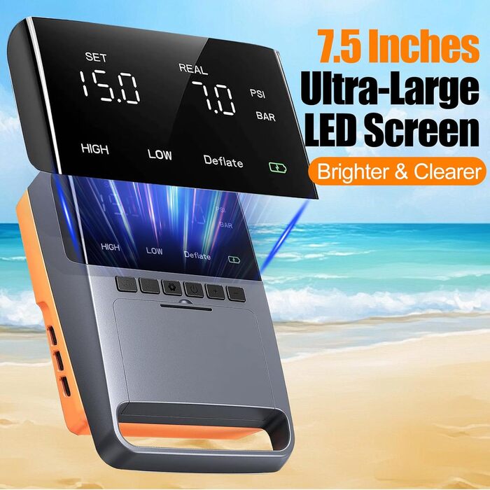 Електрична SUP-насос 13500mAh SUP Pumpe: 20 PSI, 12V DC, Автоматичне вимкнення, 6 насадок для SUP-дошок, матраців, каяків та човнів (Оранжевий)