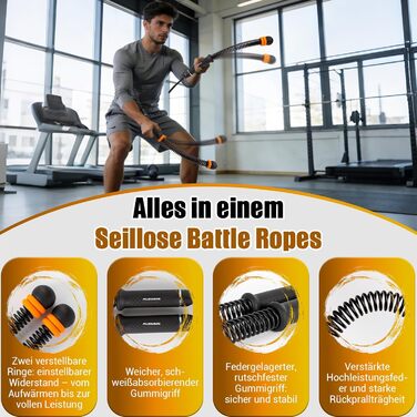 Тренувальні канати Battle Rope без мотузки, регульовані, з сумкою та інструкцією, для HIIT, силових тренувань, спалювання жиру, домашній спортзал