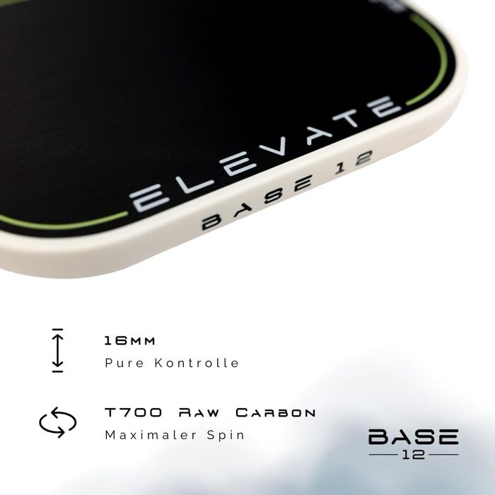 BASE12 Піклбол Шляк Карбон – Преміум Ракетка 16 мм, Шорстка Поверхня для Контролю та Обертання – Ідеально для Початківців та Професіоналів