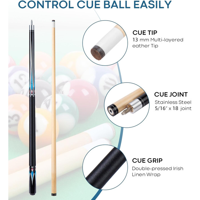 Більярдний кий 1/2 Maple Queue Sticks Pool Cue, 20 oz (580 г) з наконечником 13mm, чорний або білий колір. Підходить для чоловіків та жінок.