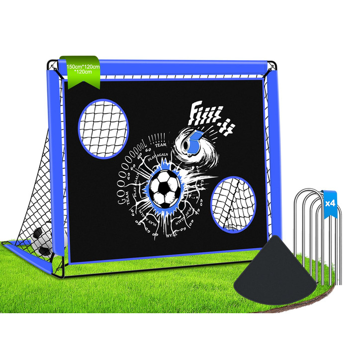 Дитячі ворота для футболу, 2-в-1 Pop-Up ворота, розкладні для саду, з сумкою та 4 кілочками (150x120 см, блакитні)