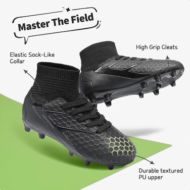 Футбольні черевики DREAM PAIRS для дітей (хлопчиків та дівчаток), дихаючі, унісекс, для тренувань та гри на відкритому повітрі, кольори: темно-синій, неоново-зелений, чорний. Розмір EUR 36, HZ19002K-E