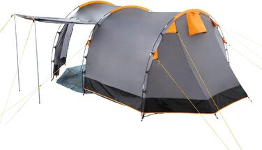 Намет CampFeuer Super+ для 4 осіб | Великий тунельний намет з 2 входами та тамбуром, водовідштовхування 3000 мм | Намет для відпочинку, кемпінгу, сімейний намет сірого кольору
