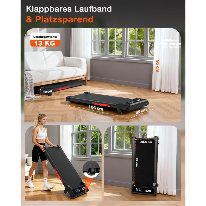 Бігова доріжка електрична складана з кутом нахилу 9%, 1-10 км/год Walking Pad для дому та офісу, двигун 3.0 к.с., LED-дисплей, амортизація, до 140 кг, чорна