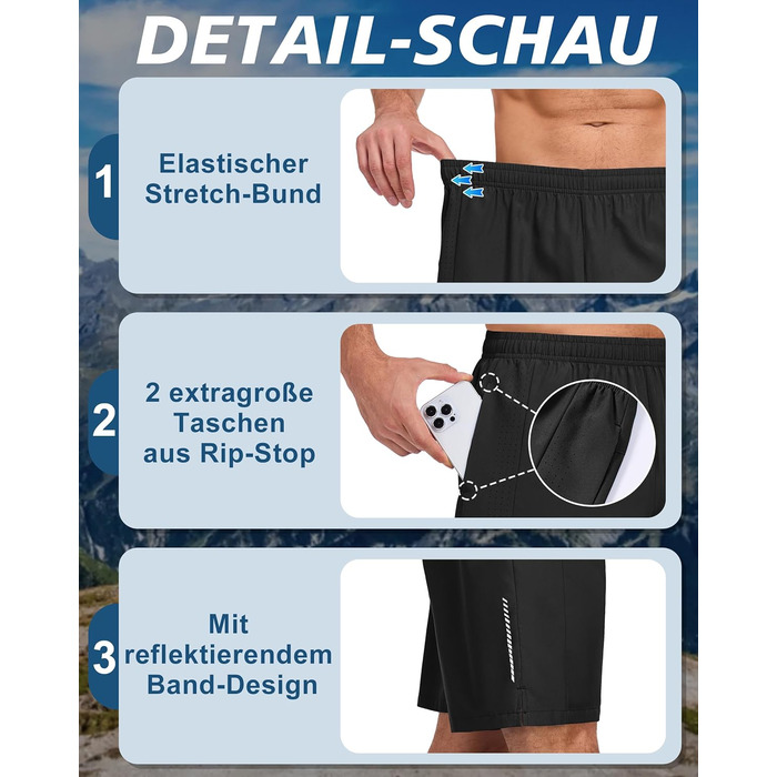 Шорти спортивні чоловічі короткі, швидковисихаючі для тренувань та бігу, дихаючі з кишенями, 3 штуки (чорний*3, M)