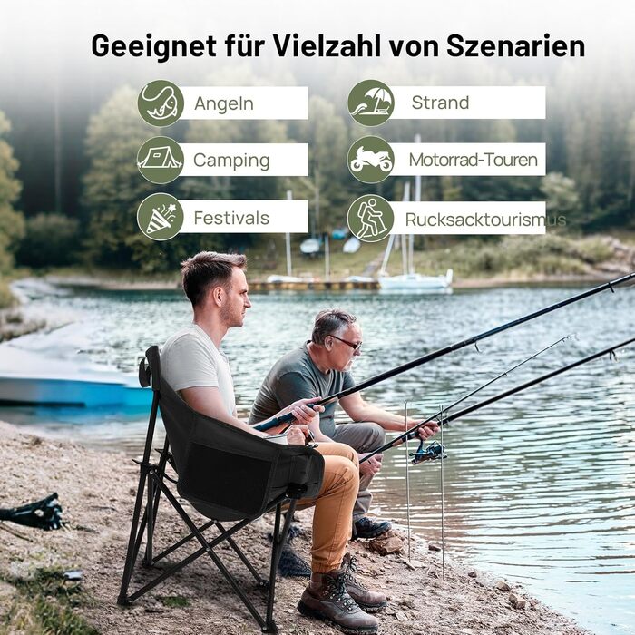 Крісло для кемпінгу Hausprofi складне, 150 кг, чорне. Зручне, з сумкою для перенесення, для пікніків, відпочинку на природі та риболовлі