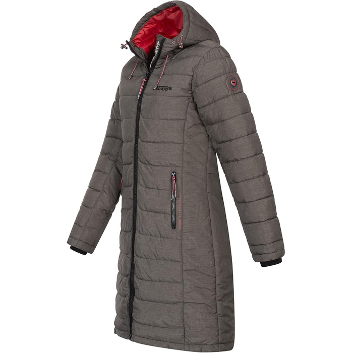 Жіноча зимова куртка-пальто Geographical Norway FVS Production H-H, довга стібана парка, колір хакі, розмір M