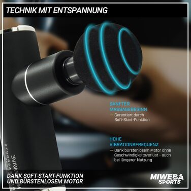 Масажний пістолет Miweba Sports MM10, 4 насадки, 4 режими, кейс, чорний