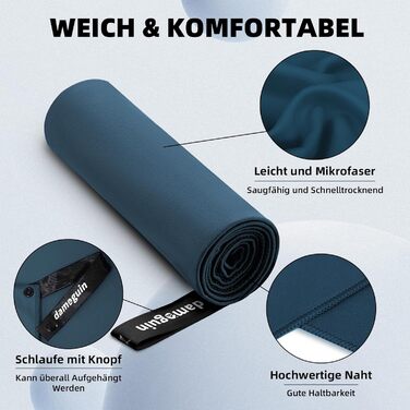 Набір з 3-х рушників з мікрофібри (великий 180х80 см, 2 маленьких 80х40 см) - швидковисихаючі спортивні рушники для фітнесу, пляжу, басейну та подорожей (темно-синій)