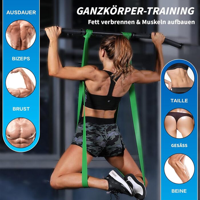 Набір еластичних стрічок KiwiPower – стрічки опору з 6 рівнями, дверний анкер, ручки та сумка – фітнес-стрічки для силових тренувань, підтягувань, йоги, пілатесу, кросфіту, фізіотерапії