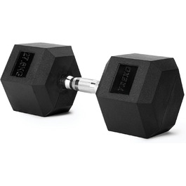 Гантель TREXO Hex 27,5 кг, гексагональна, гумова, чавун, для силових тренувань, ергономічна ручка, універсальна, домашній спортзал