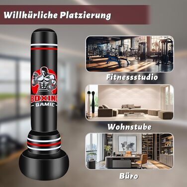 Надувний боксерський мішок QAMIC для дорослих, 180 см, з рукавичками та насосом, PVC 0,5 мм, для MMA, муай-тай, фітнесу, тренувань