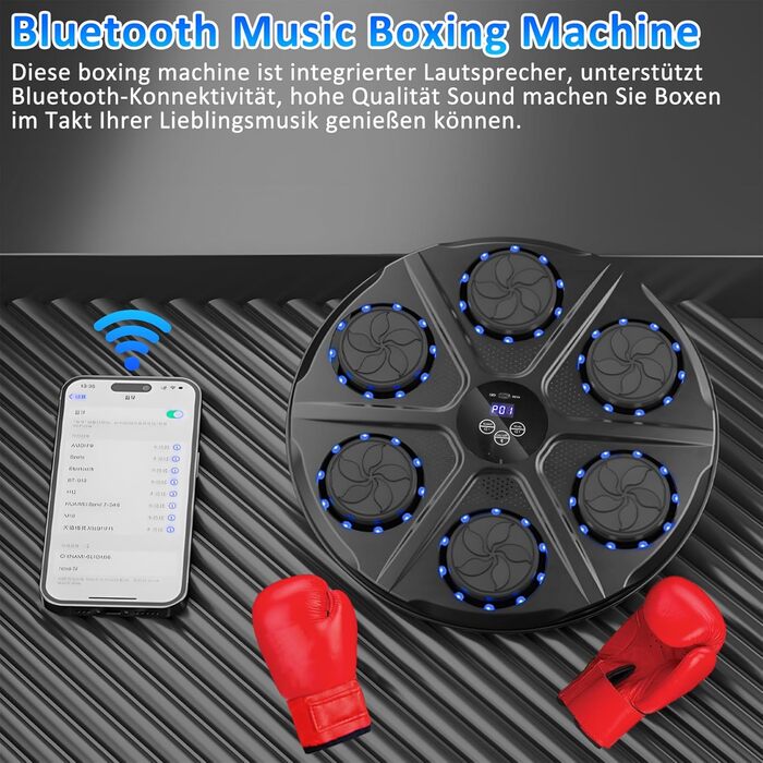 Yeelan Музичний бокс для боксу, Bluetooth, LED, настінний, з рукавичками, для дорослих і дітей, тренування та зняття стресу