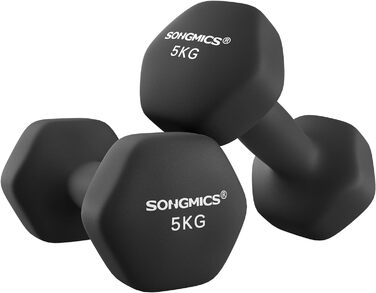 Гантелі SONGMICS 2x5 кг, неопрено-обробка, шестигранні, набір для домашніх тренувань