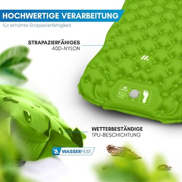 NORDMUT® Килимок туристичний самонадувний 6 см - Ultraleicht, компактний, для кемпінгу, відпочинку на природі та фестивалів, світло-зелений