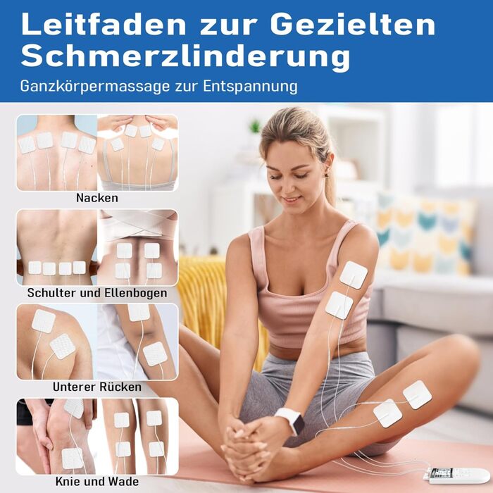 Пристрій TENS для терапії болю, 5-в-1 (TENS/EMS/IF/RUSS/DIY) - зняття болю за допомогою електричної стимуляції нервів, 80 програм масажу, 2 канали, 8 електродів (чорний)